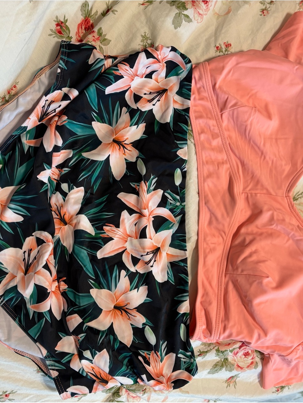 Floral Black & Peach Two-Piece Bikini Set